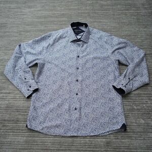 Silver Stone Shirt Men Button Up Modern Fit Blue Floral Long Sleeve Cotton 2XL